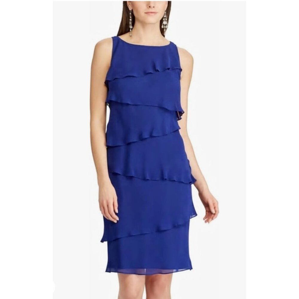 Chaps Ralph Lauren Dress 20W 20 W Navy Blue Tiered NWT $120 Career Church Party
